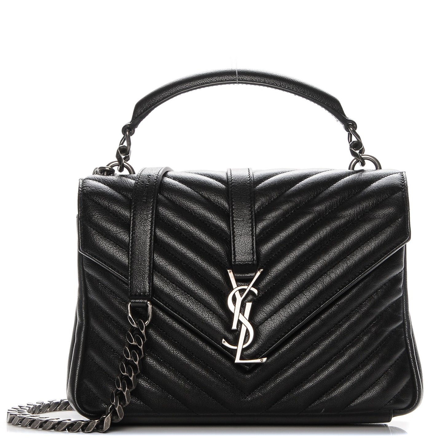 Sheepskin Matelasse Chevron Monogram Medium College Bag Black