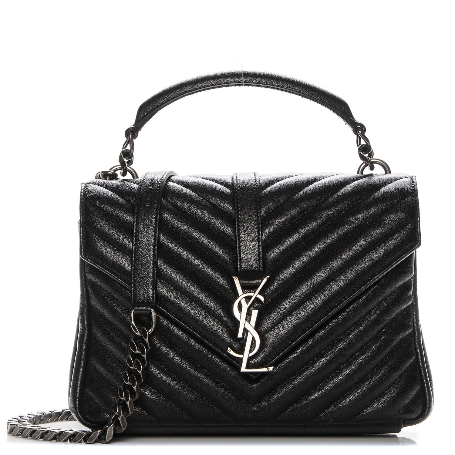 Saint Laurent Sheepskin Matelasse Chevron Monogram Medium College Bag Black 1 of 6
