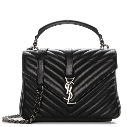 Saint Laurent Sheepskin Matelasse Chevron Monogram Medium College Bag Black 1 of 6