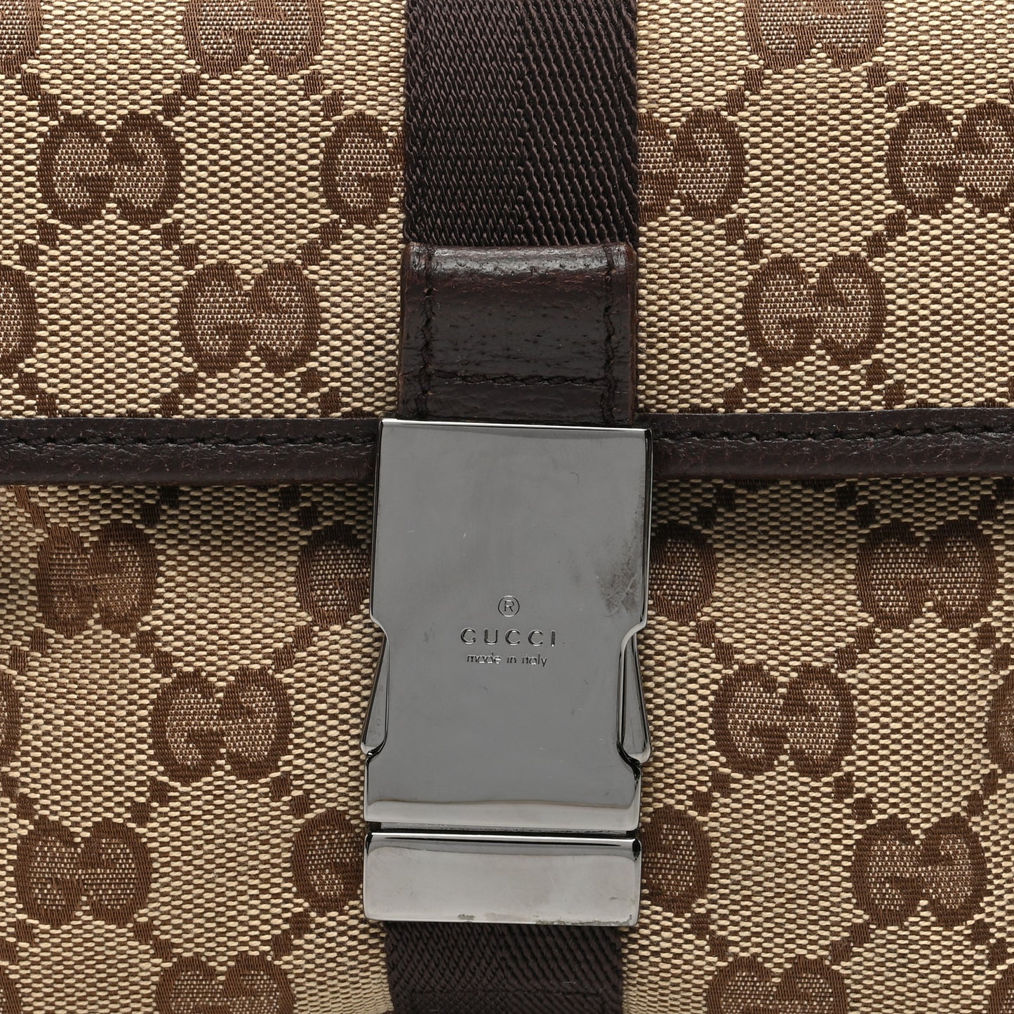 GG Monogram Buckle Belt Bag Dark Brown