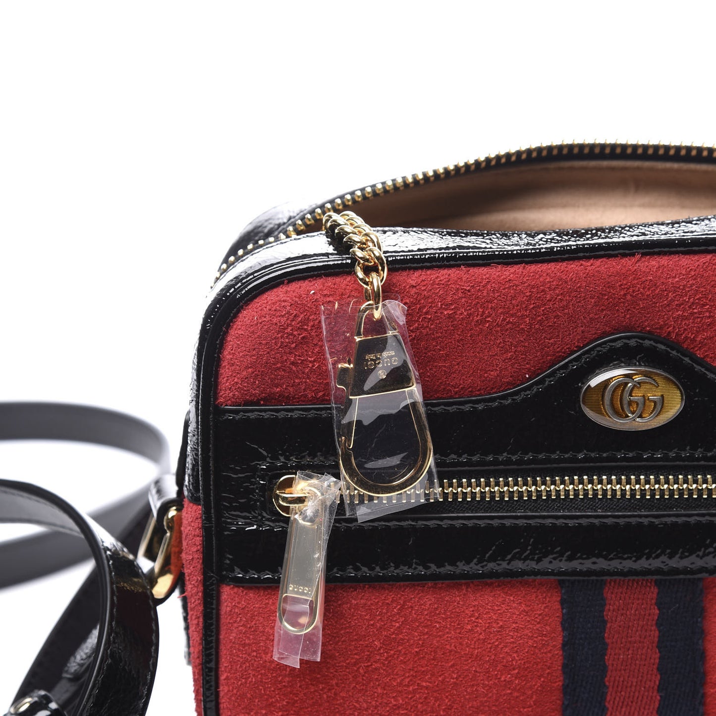 Suede Patent Web Mini Ophidia Shoulder Bag Red
