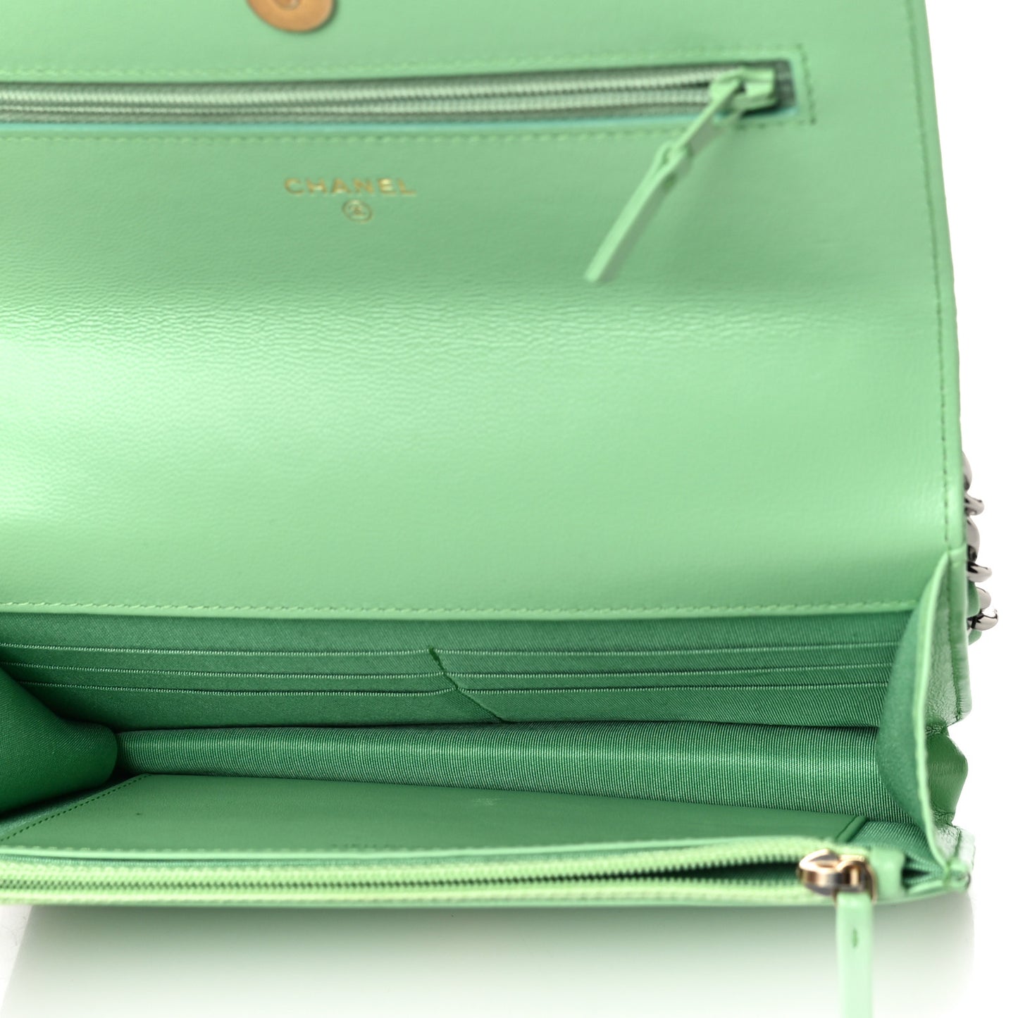 Lambskin Quilted Chanel 19 Wallet On Chain WOC Green