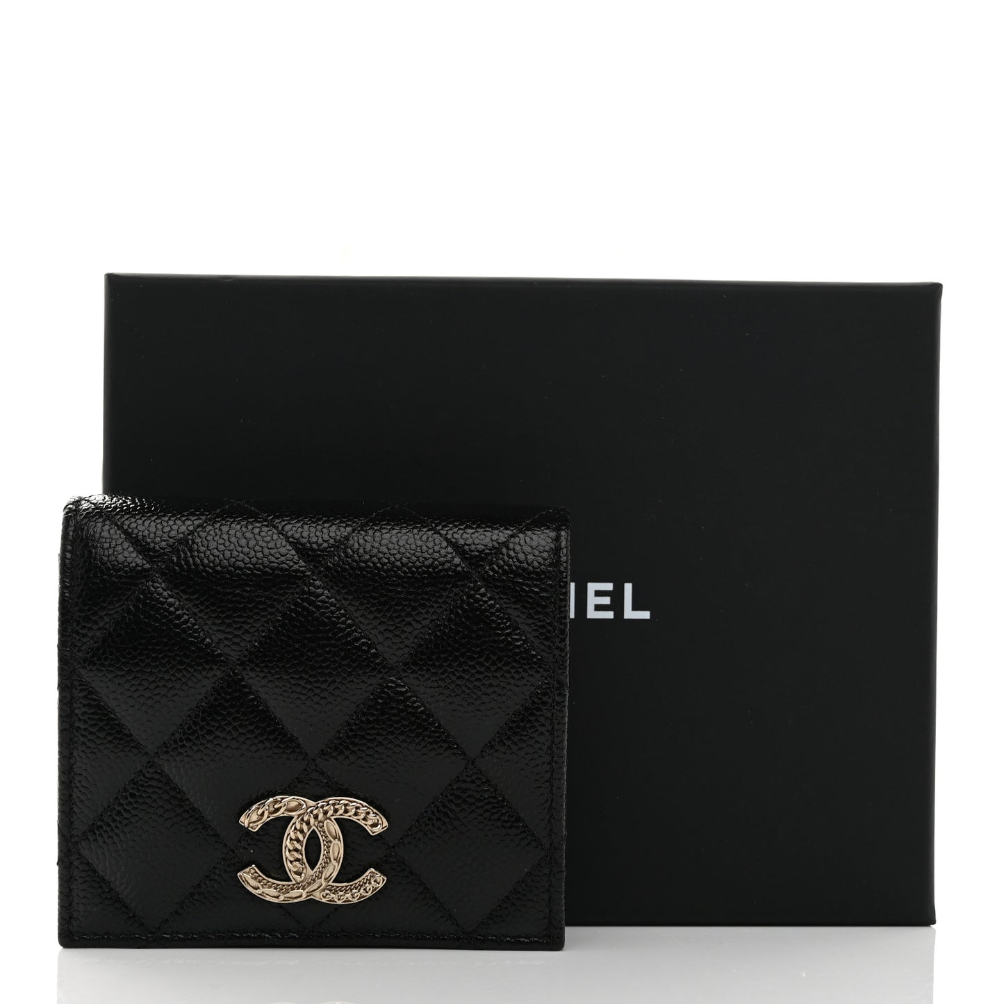 Caviar Quilted Multi Chain CC Compact Bifold Wallet Black