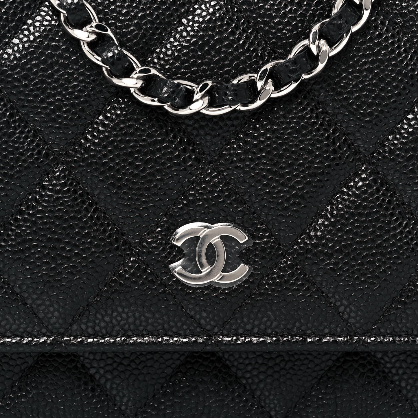 Caviar Quilted Mini Wallet On Chain WOC Black