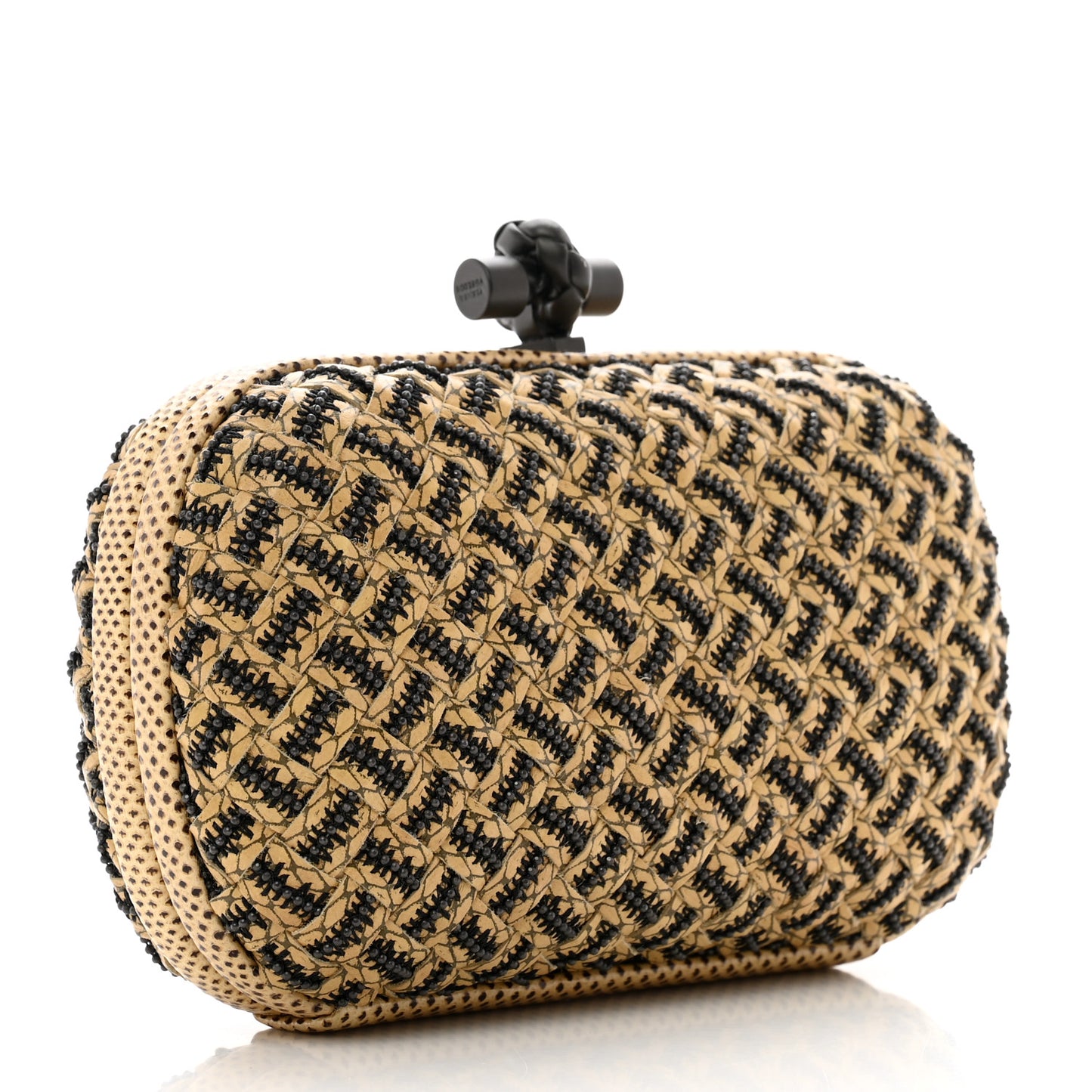 Nappa Intrecciato Beaded Knot Clutch Beige Black