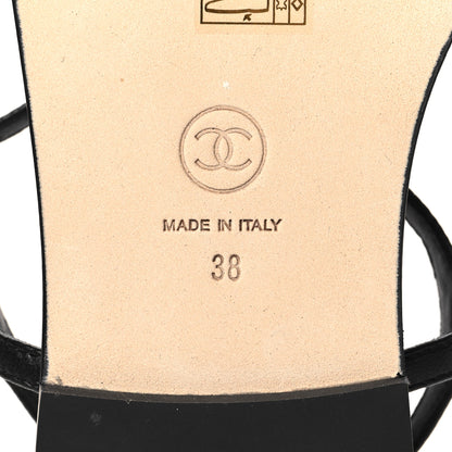 Chanel Lambskin CC Thong Sandals 38 Black Gold 7 of 9