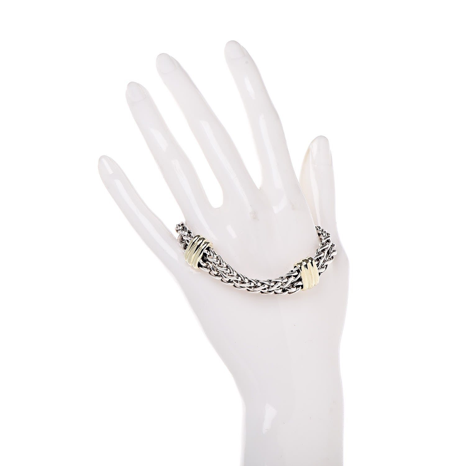 David Yurman Sterling Silver 14K Yellow Gold Double Wheat Chain Bracelet 2 of 5