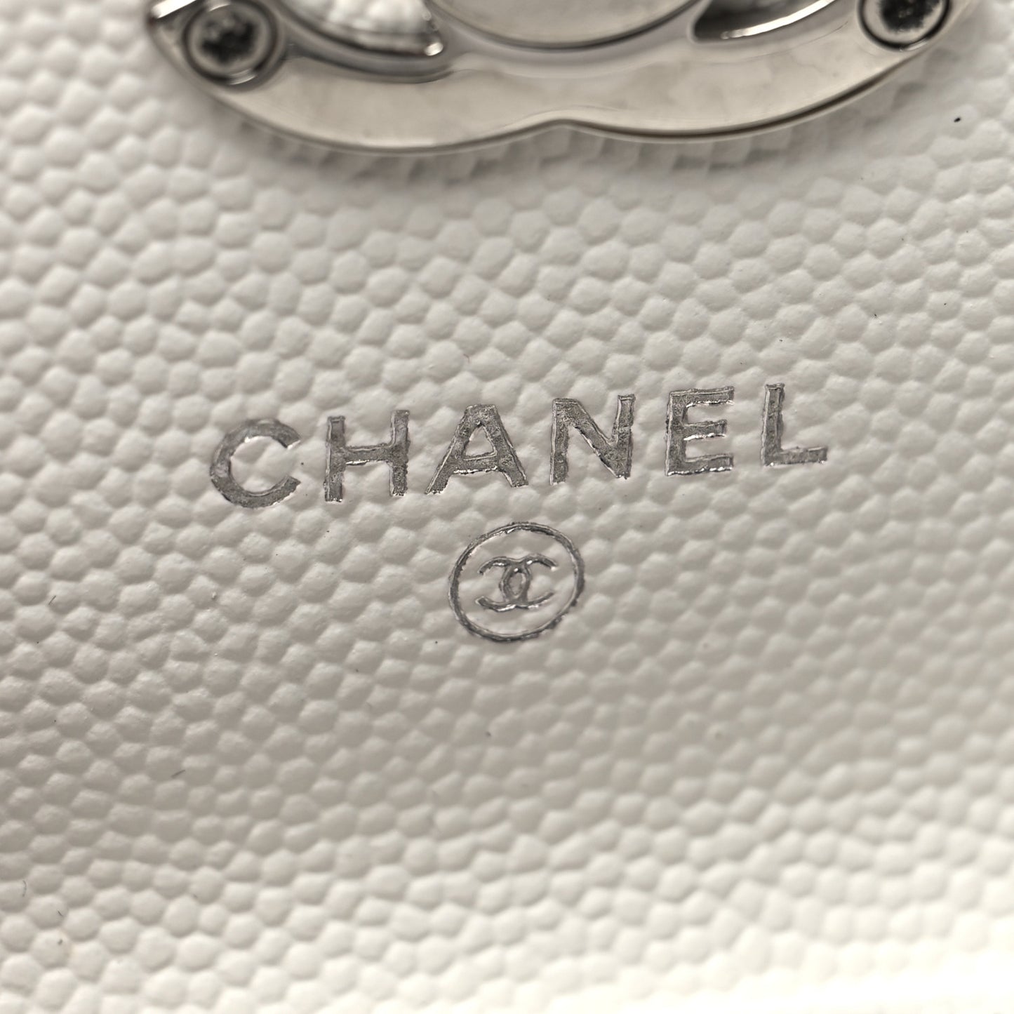 Caviar Quilted Enamel Coco Clutch With Chain White