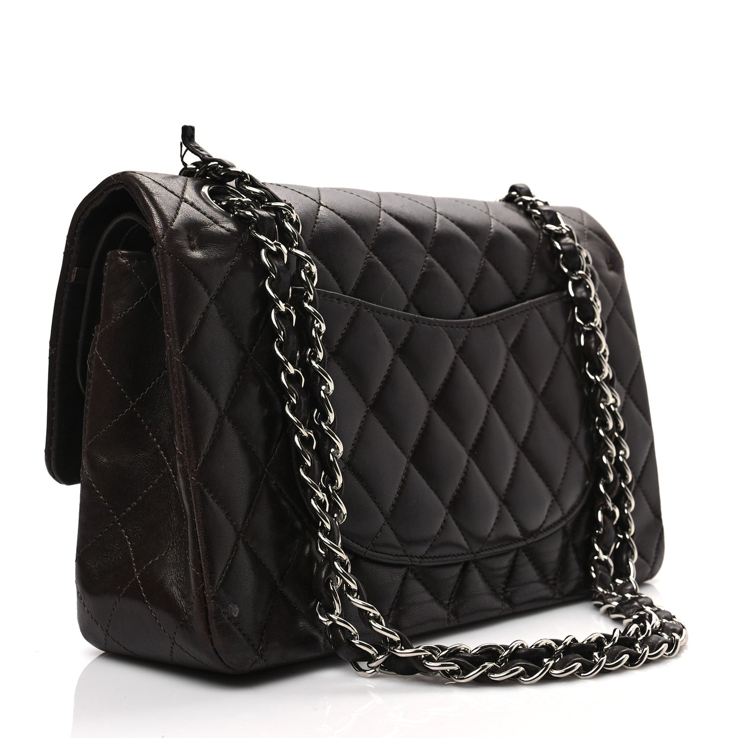 Lambskin Quilted Medium Double Flap Dark Brown