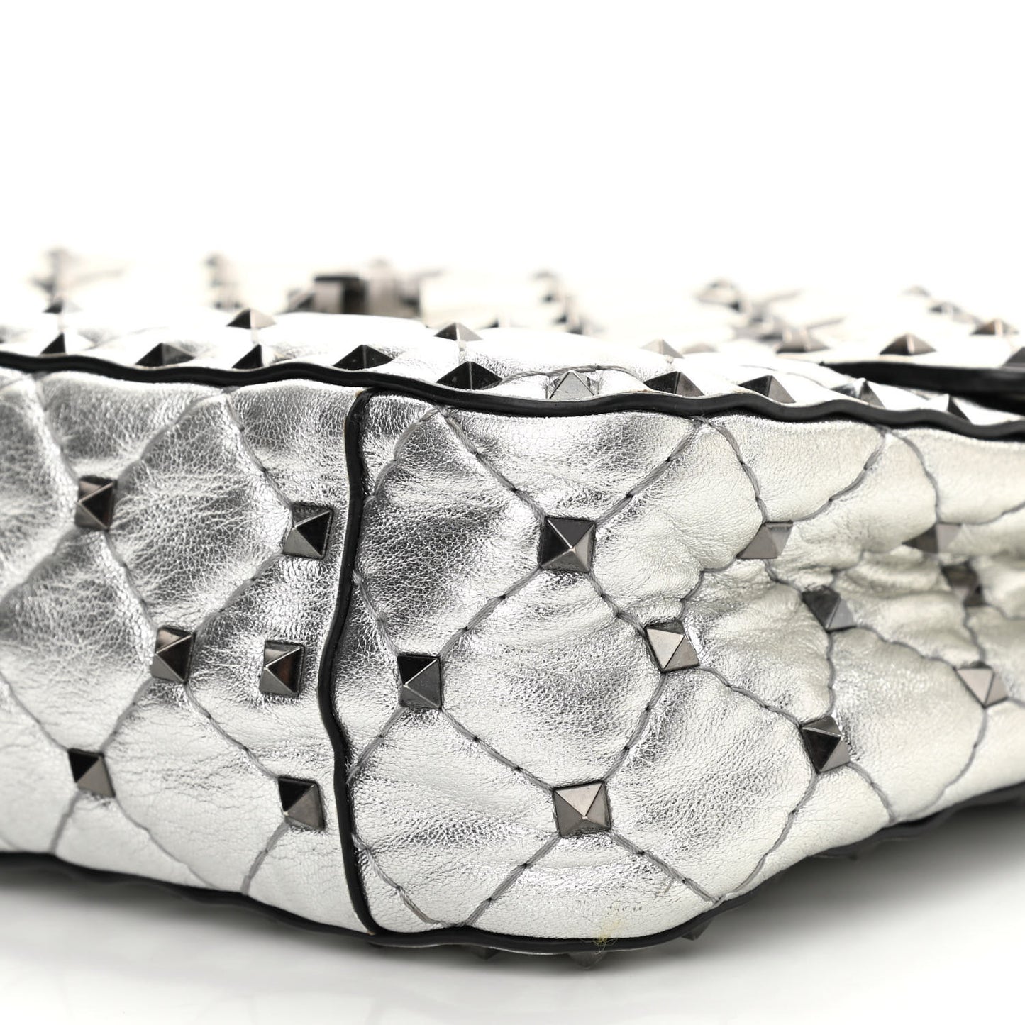 Metallic Lambskin Medium Star Rockstud Spike Shoulder Bag Silver
