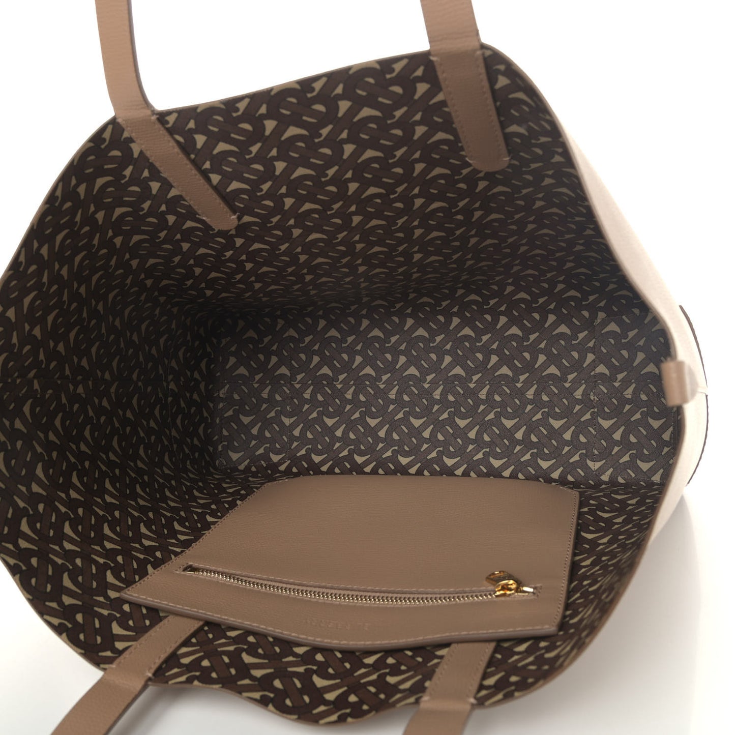Calfskin TB Motif Embossed Medium Tote Camel