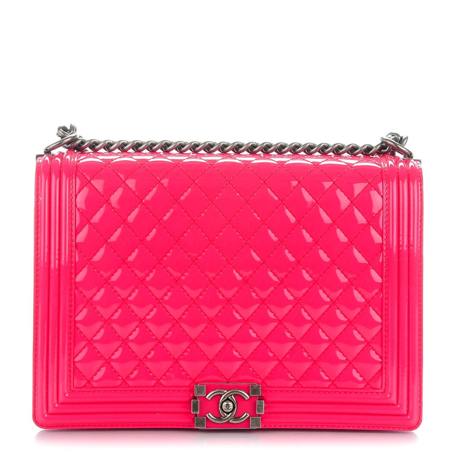 Patent Quilted Large Boy Flap Pink