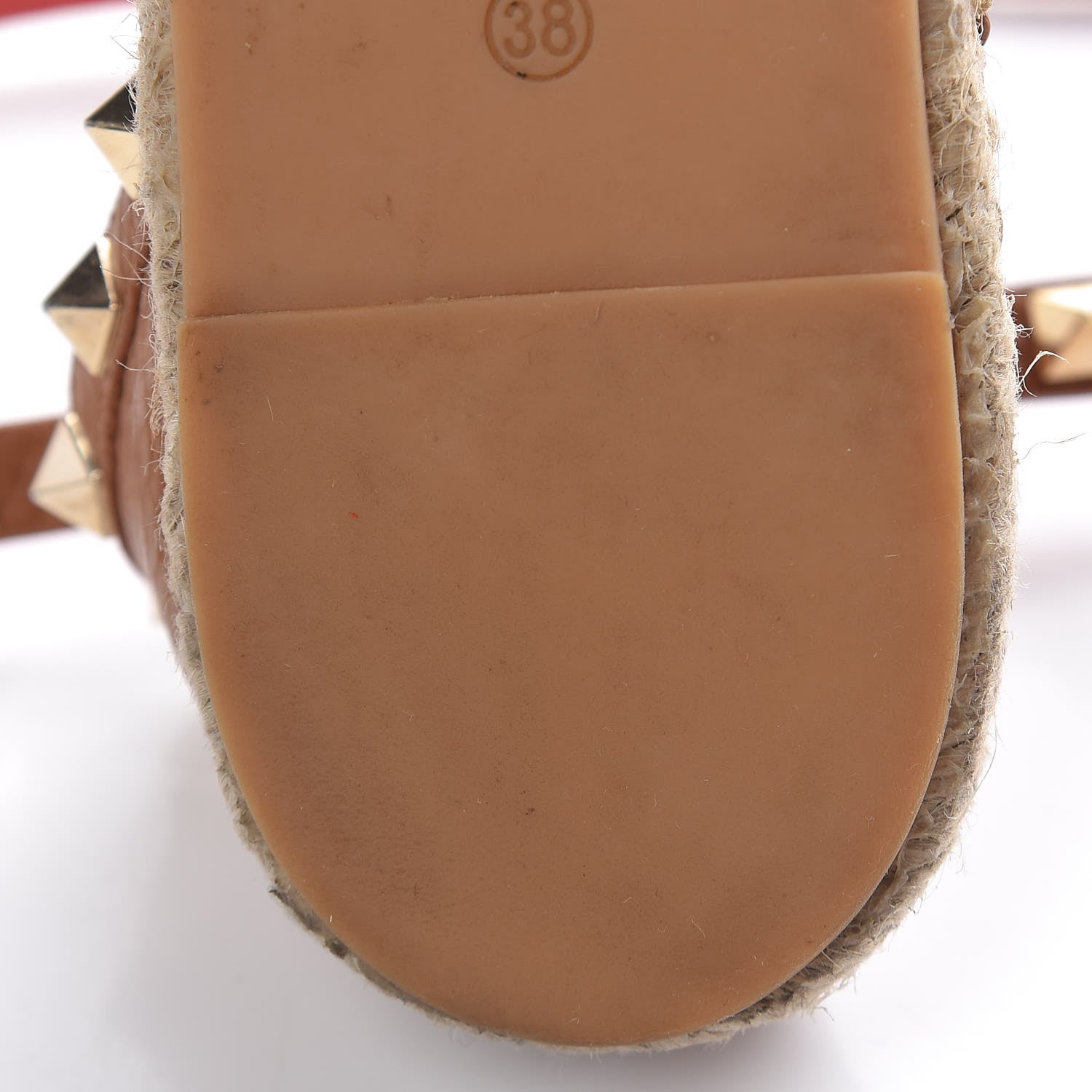 Valentino Garavani Grained Calfskin Rockstud Ankle Wrap Espadrille Flats 38 Cognac 12 of 20