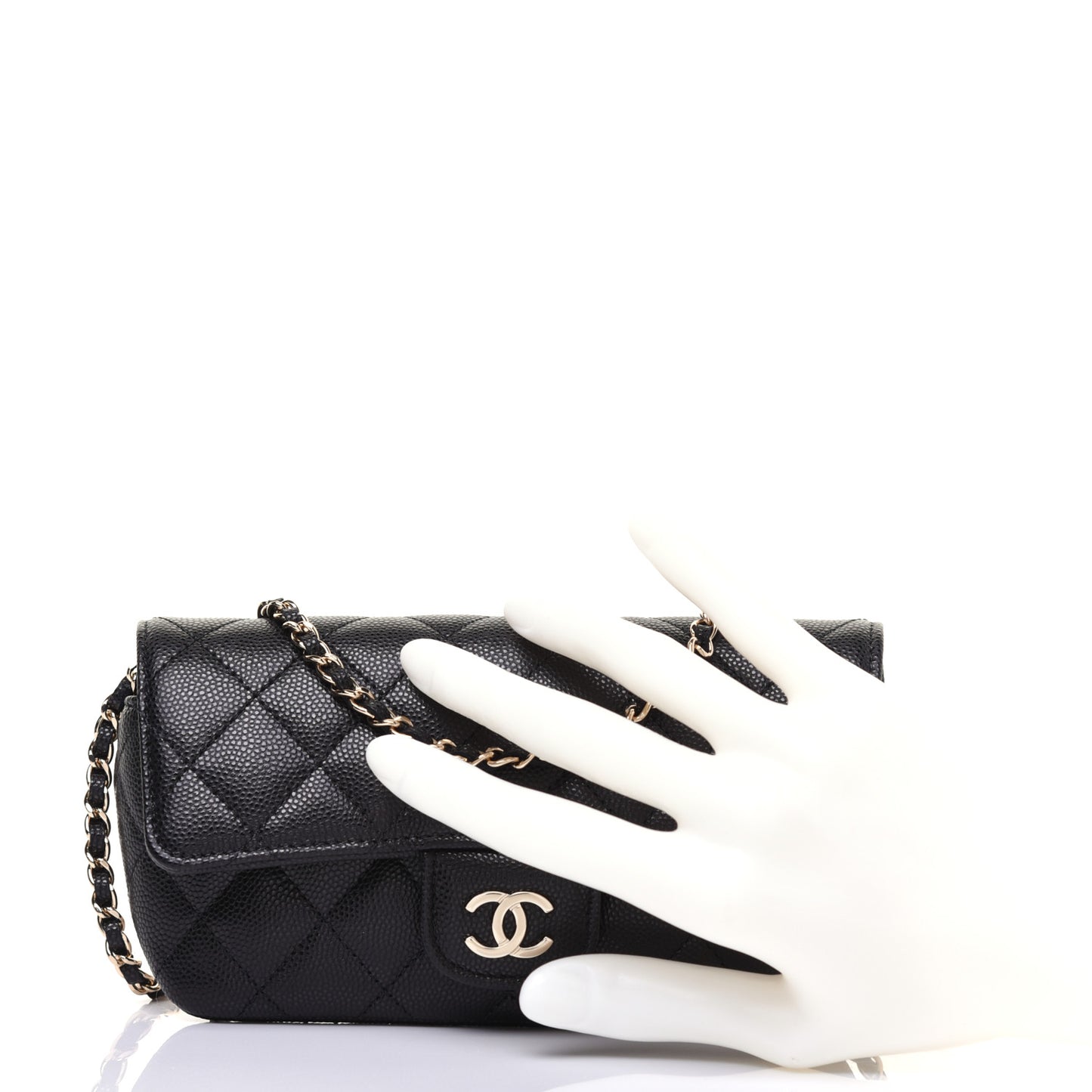 Caviar Quilted Glasses Case With Chain Black
