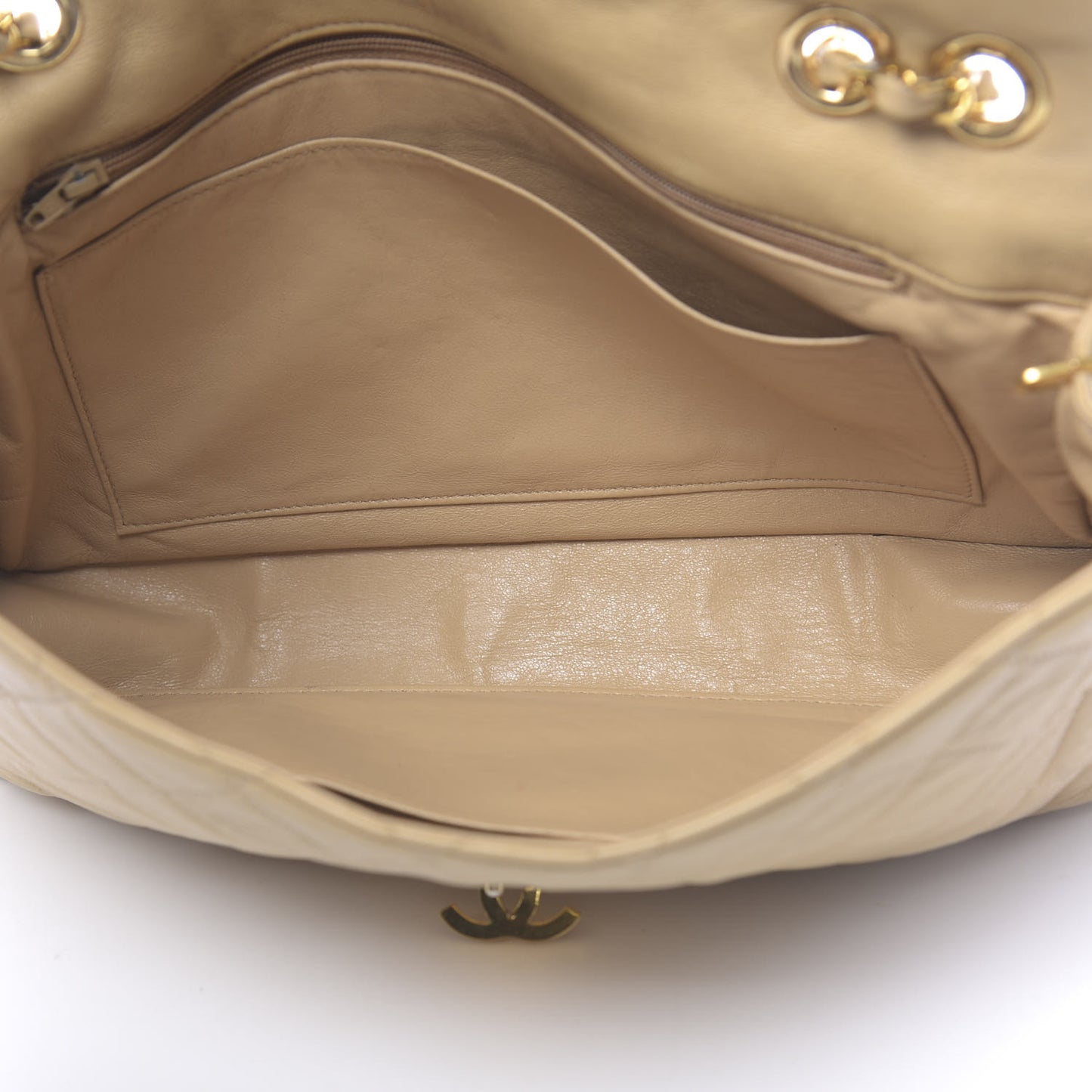 Lambskin Quilted Jumbo Single Flap Beige