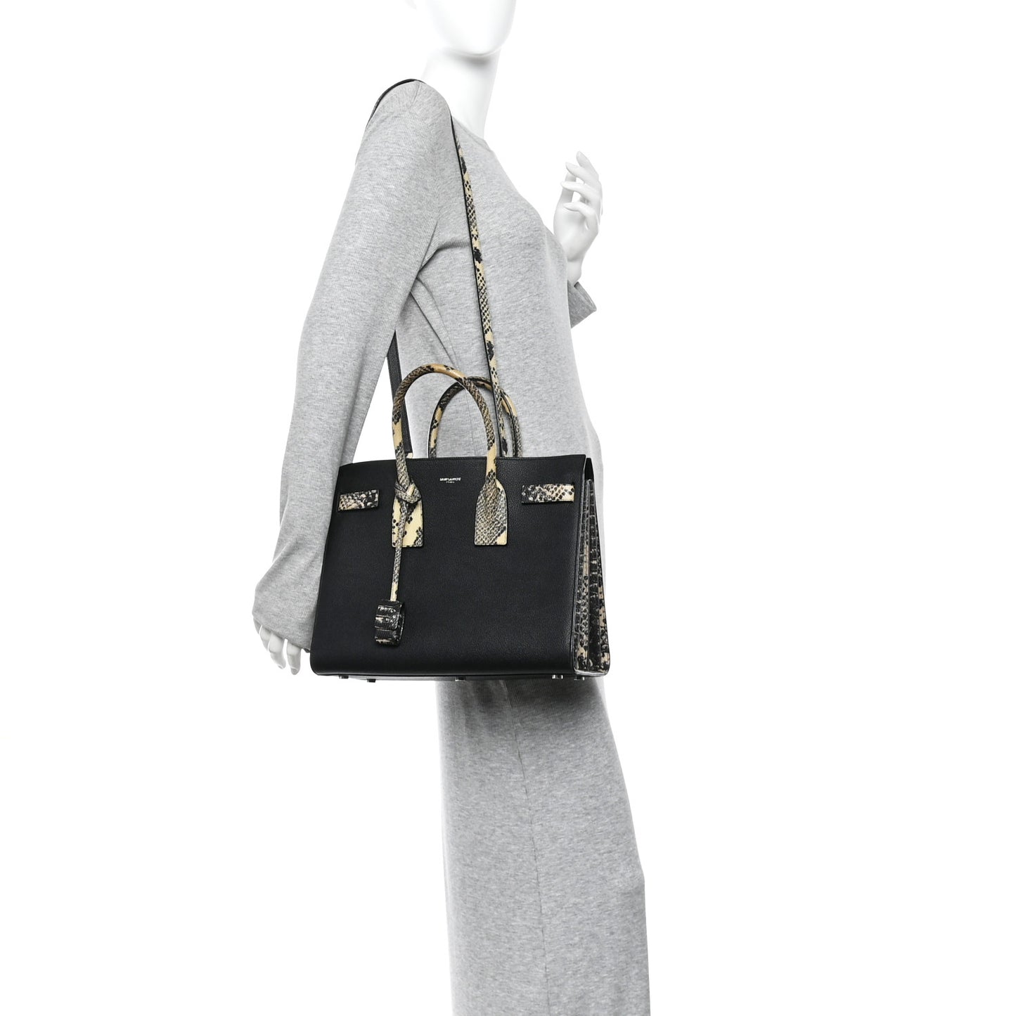 Grained Calfskin Embossed Python Small Sac De Jour Black