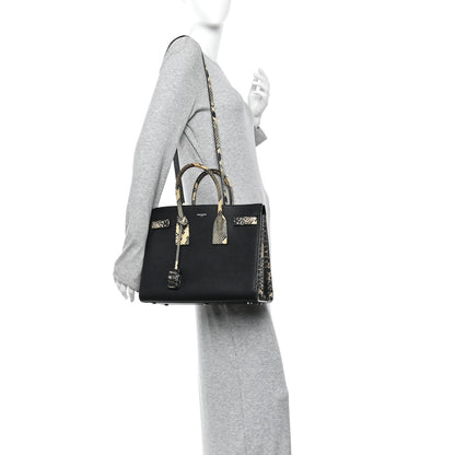 Saint Laurent Grained Calfskin Embossed Python Small Sac De Jour Black 2 of 12