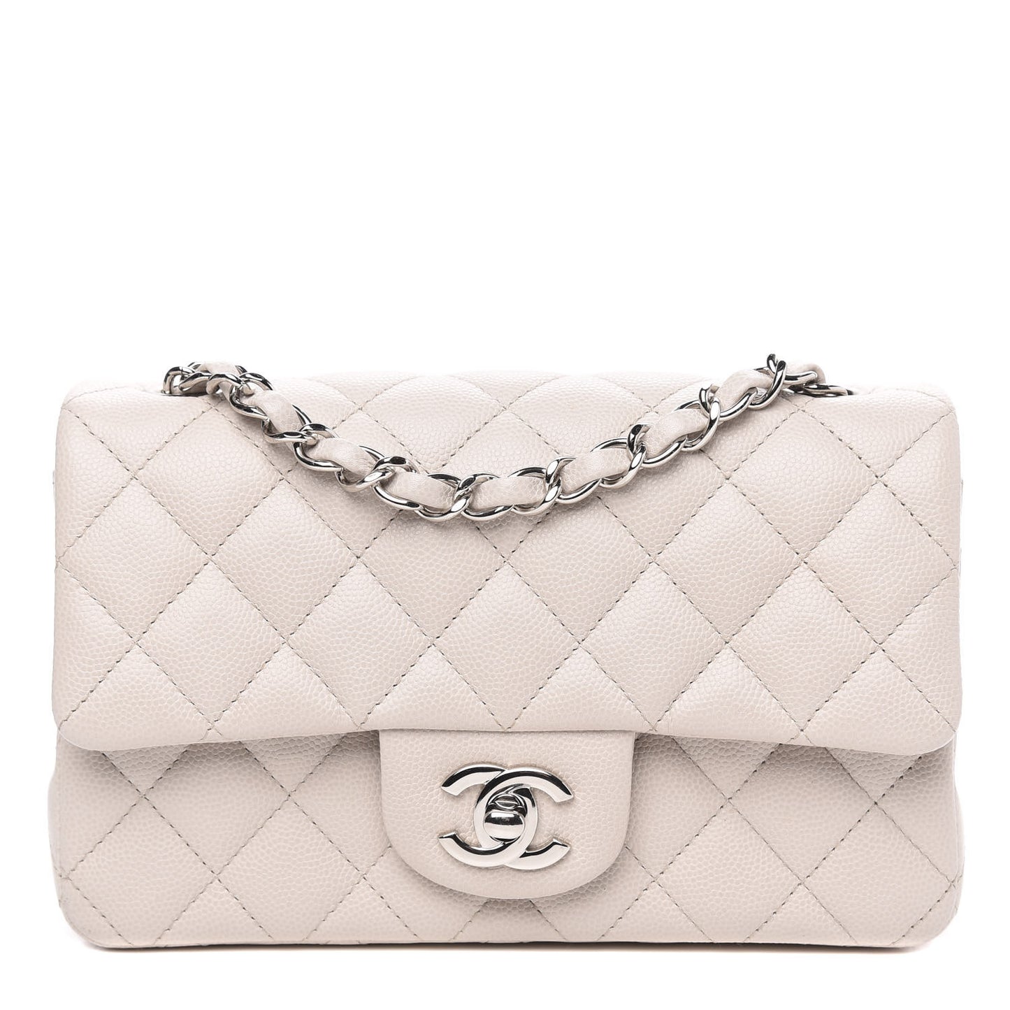 Caviar Quilted Mini Rectangular Flap White