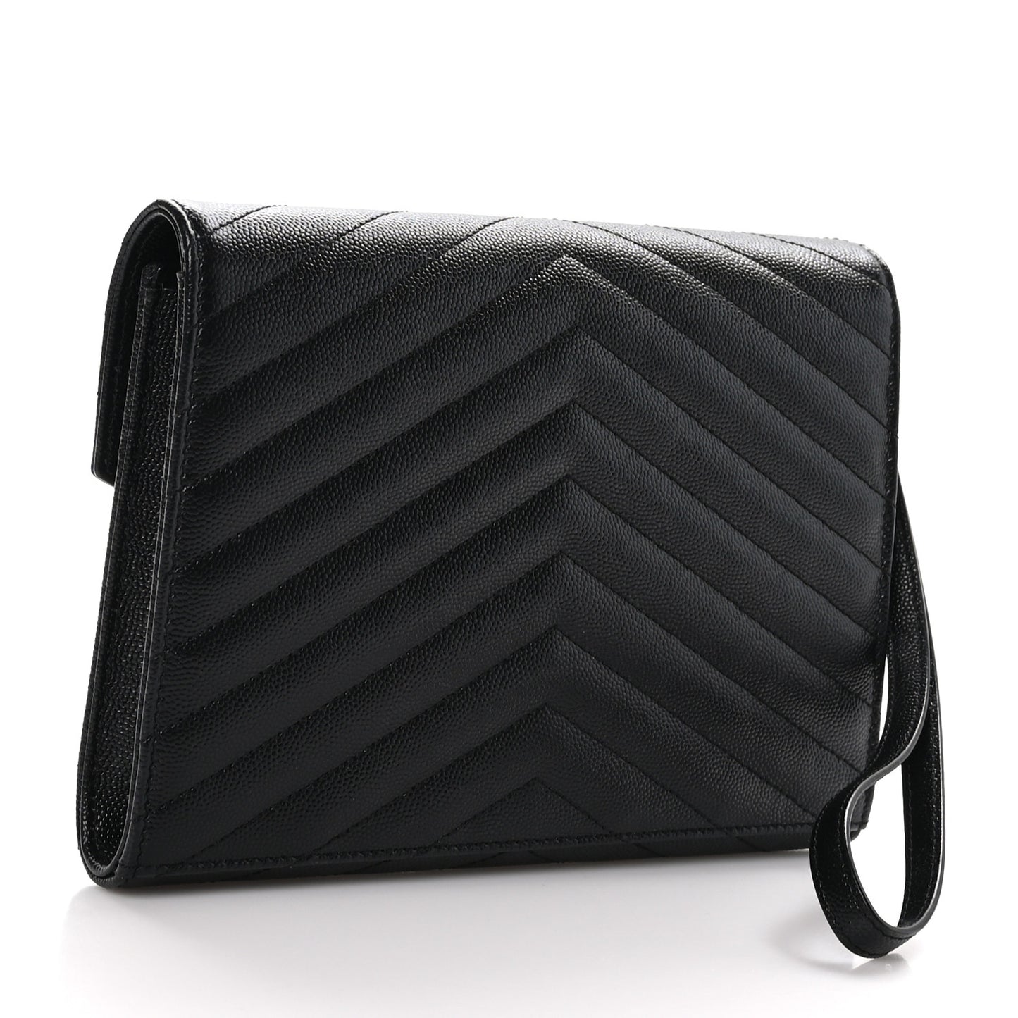 Grain De Poudre Matelasse Chevron Monogram Envelope Clutch Black
