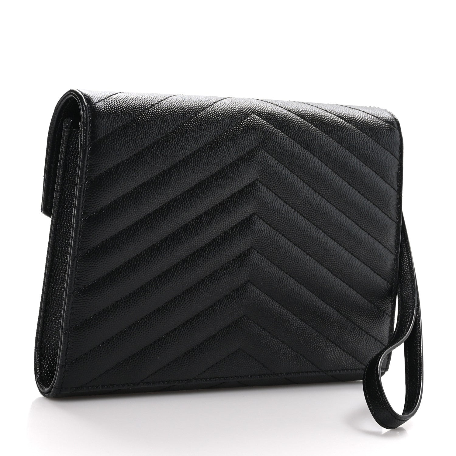 Saint Laurent Grain De Poudre Matelasse Chevron Monogram Envelope Clutch Black 4 of 9