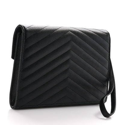 Saint Laurent Grain De Poudre Matelasse Chevron Monogram Envelope Clutch Black 4 of 9