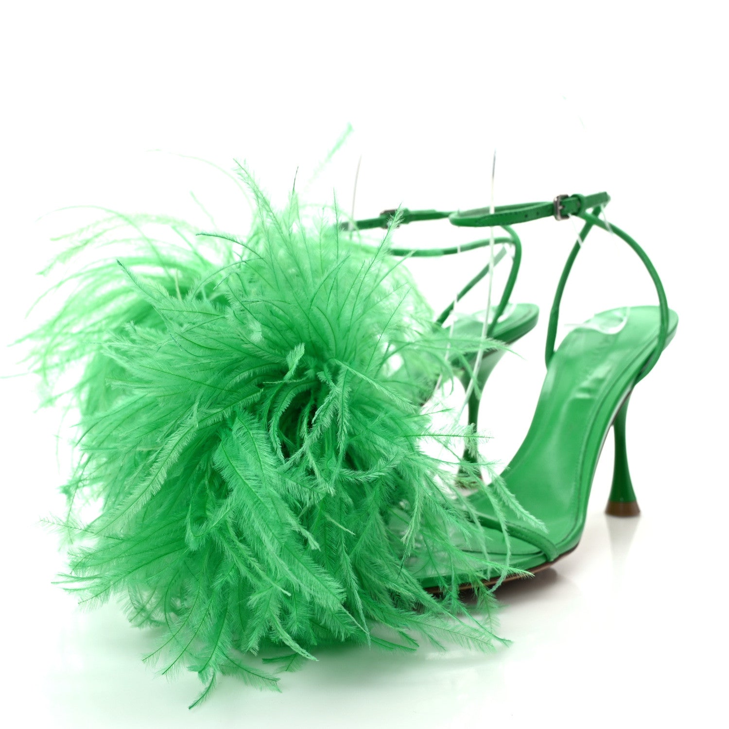 Bottega Veneta Wonderbird Nappa Feather Dot Sandals 35.5 Grass 3 of 7