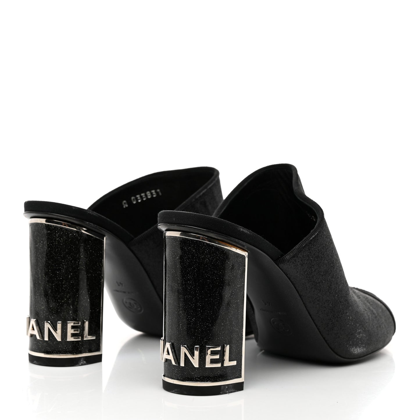 Fabric Glitter Cap Toe Logo Pumps 41 Black