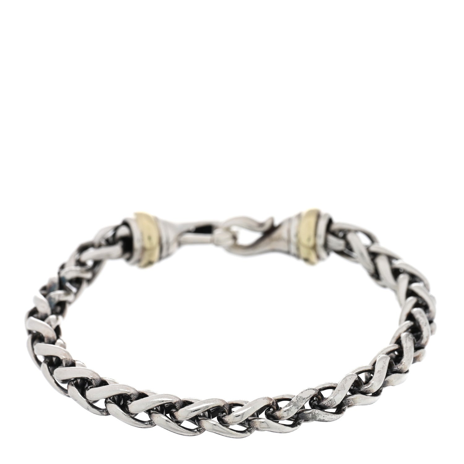 David Yurman Sterling Silver 14K Yellow Gold 6mm Wheat Chain Bracelet 1 of 3