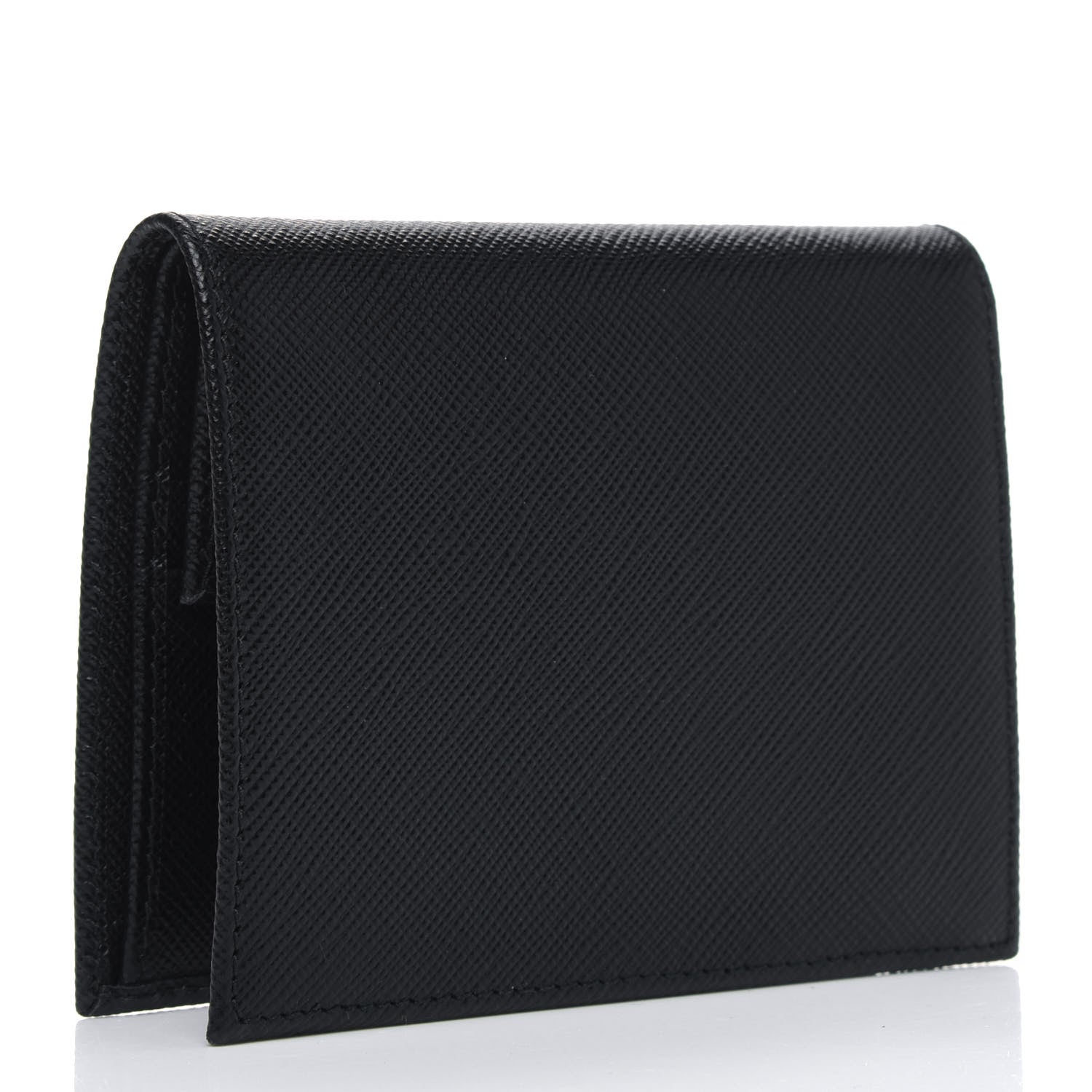 Prada Saffiano Triangle Bi-Fold Compact Wallet Black 2 of 3