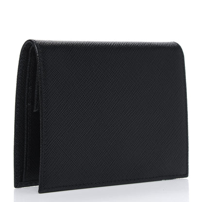 Prada Saffiano Triangle Bi-Fold Compact Wallet Black 2 of 3