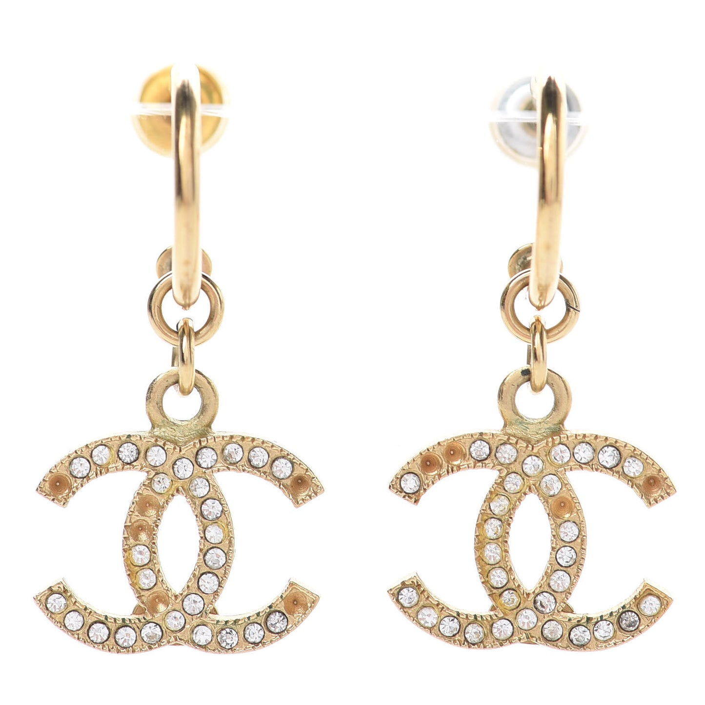 Crystal CC Drop Earrings Gold