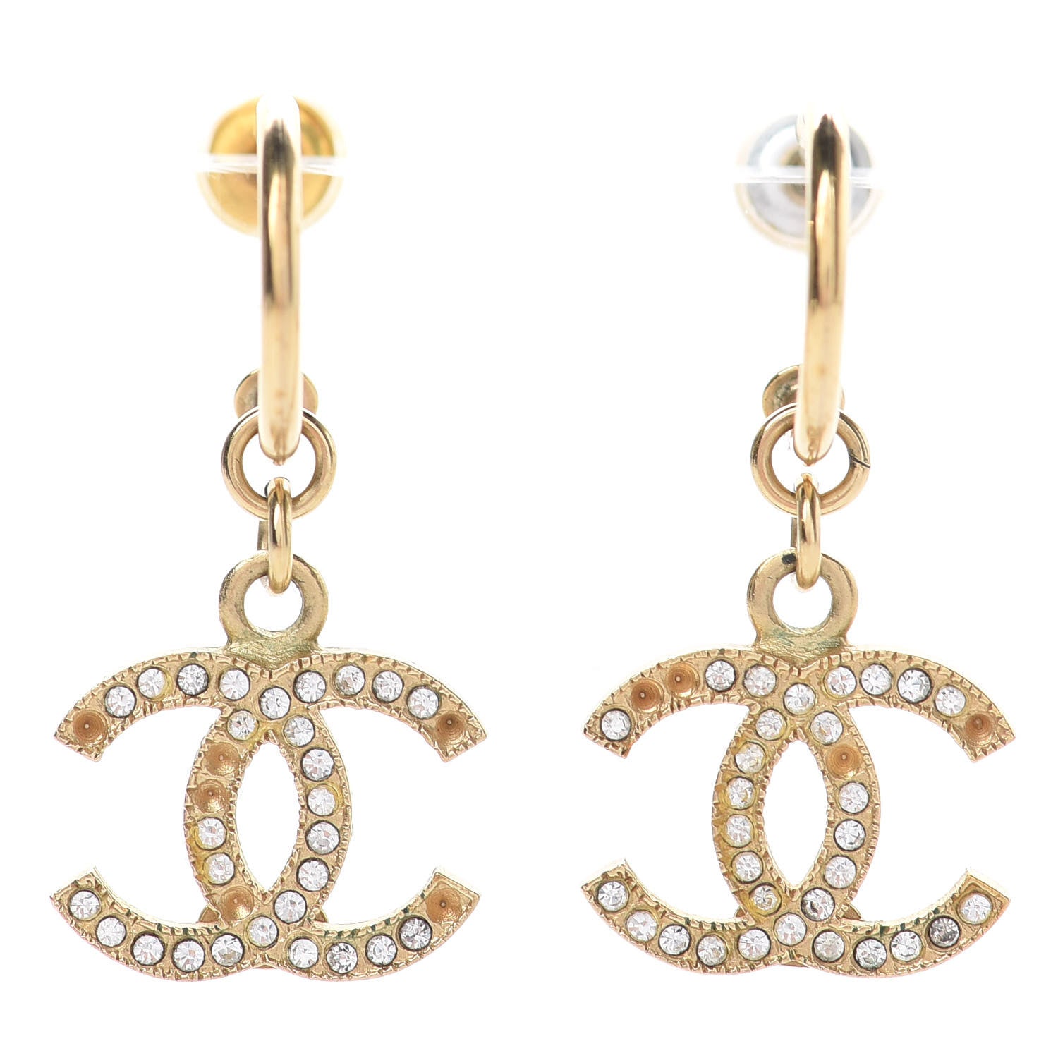 Chanel Crystal CC Drop Earrings Gold 1 of 7