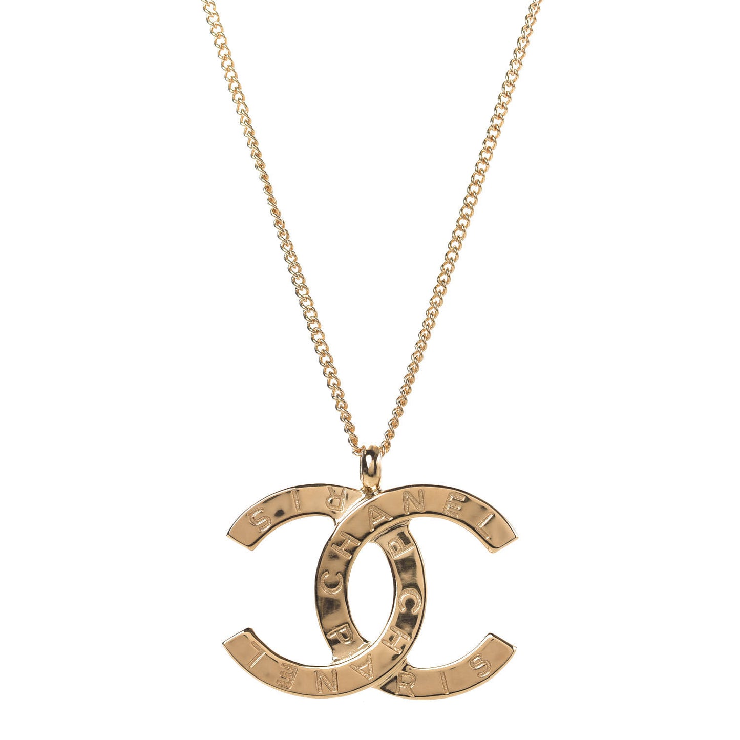 Metal CC Paris Button Necklace Gold