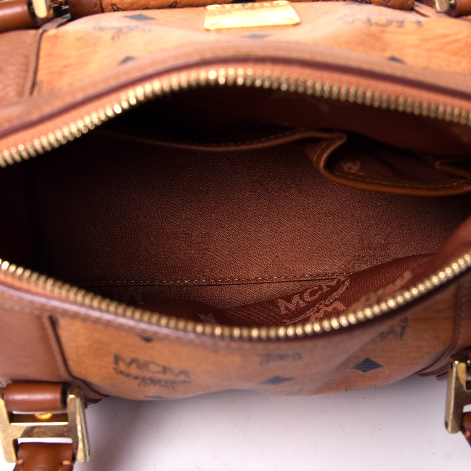 MCM Visetos Small Boston Bag Cognac 4 of 4