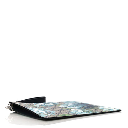 Gucci GG Supreme Monogram Blooms Small Zip Wristlet Pouch Beige Blue Black 4 of 9