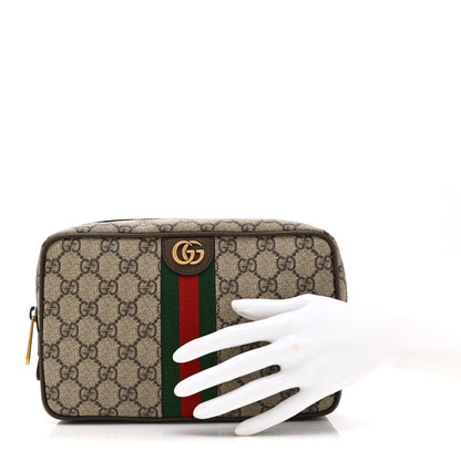 Gucci GG Supreme Monogram Textured Calfskin Web Small Cosmetic Case Beige Ebony New Acero 2 of 10
