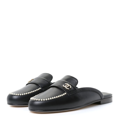 Chanel Lambskin Pearl CC Mules 36 Black 2 of 12