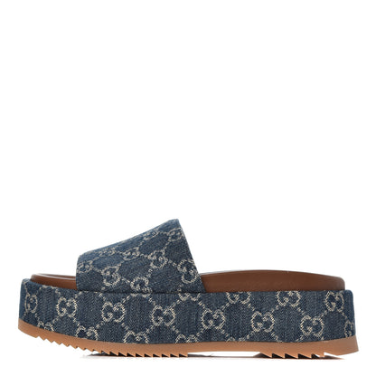Gucci New Denim GG Monogram Angelina Platform 55mm Slide Sandals 36.5 Blue Tea 1 of 10