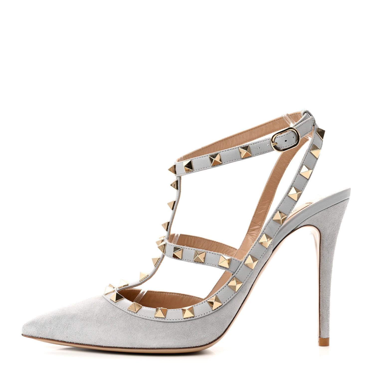 Valentino Garavani Suede Rockstud Ankle Strap 100mm Pumps 40.5 Pastel Grey 1 of 11