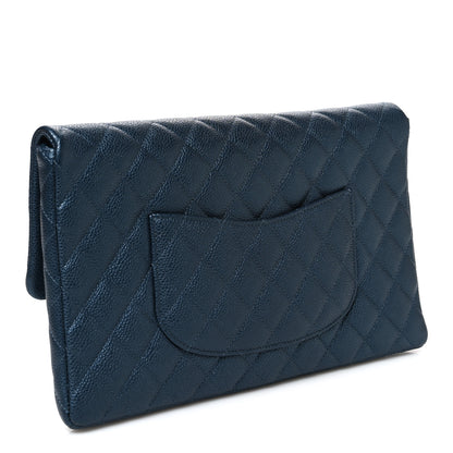 Chanel Metallic Caviar Quilted Flap Clutch Dark Blue 3 of 7