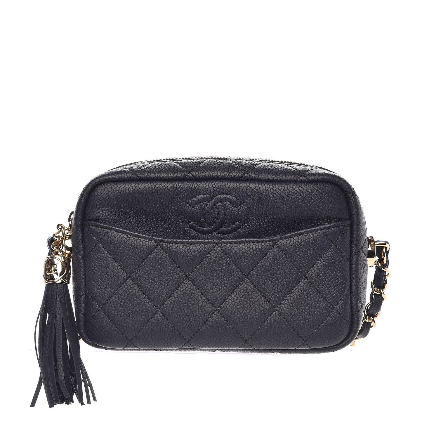 Caviar Quilted Coco Tassel Camera Case Dark Navy