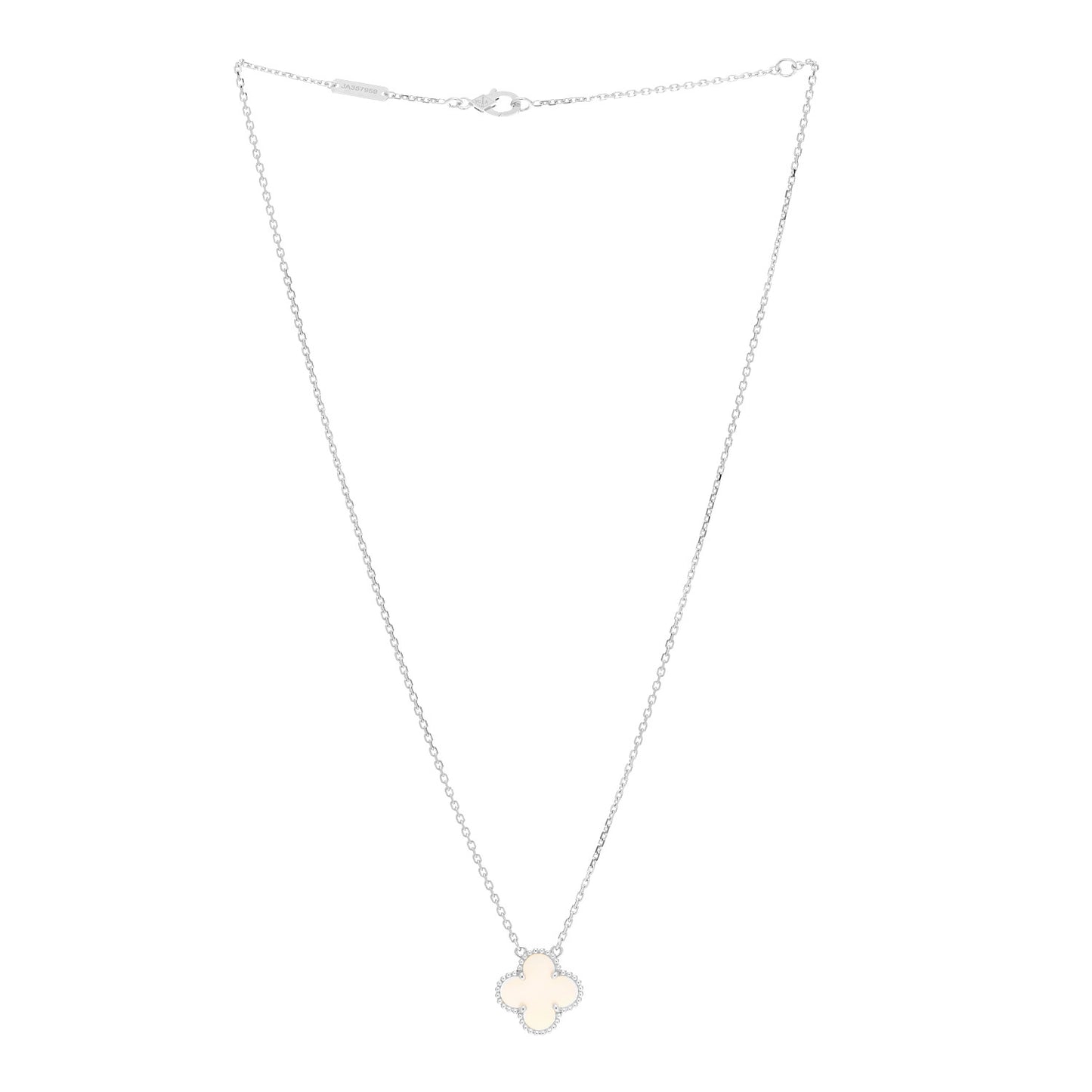 18K White Gold Mother Of Pearl Vintage Alhambra Pendant Necklace