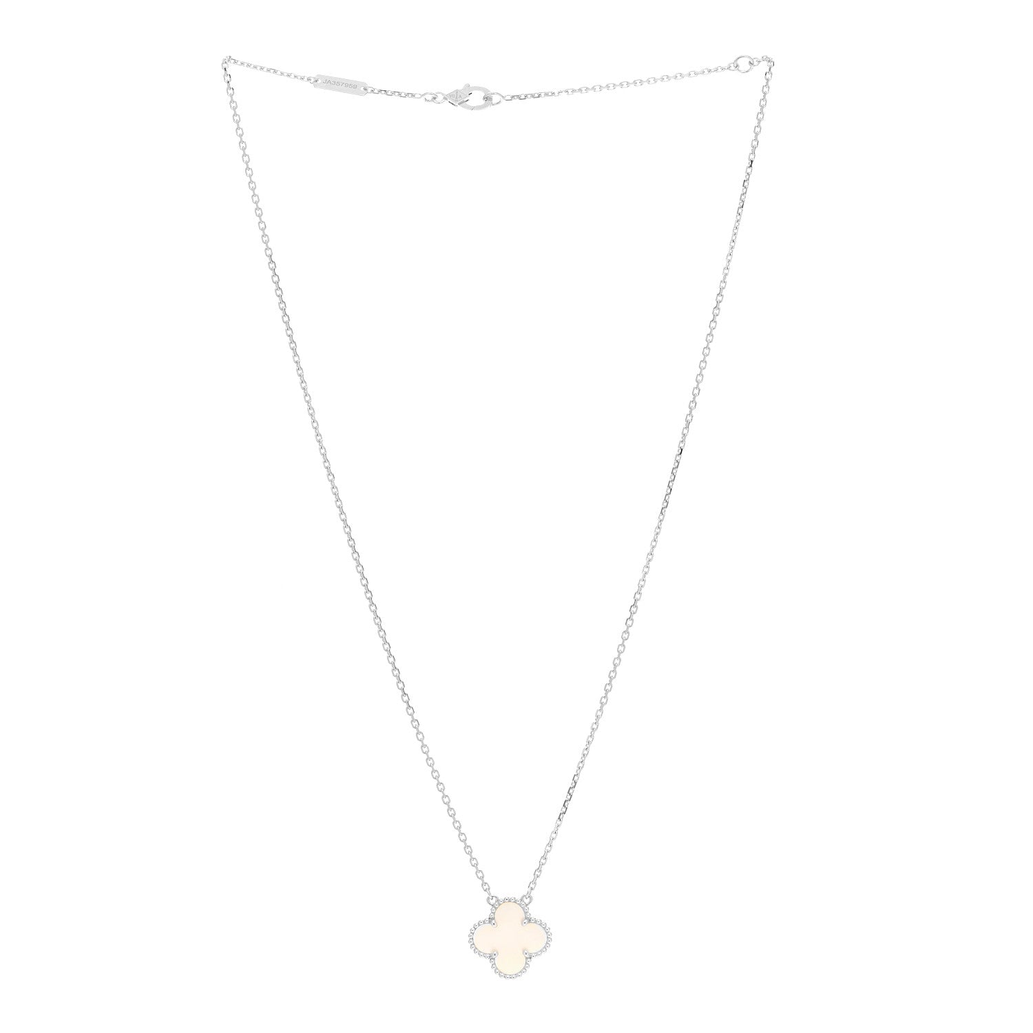 Van Cleef & Arpels 18K White Gold Mother Of Pearl Vintage Alhambra Pendant Necklace 3 of 7