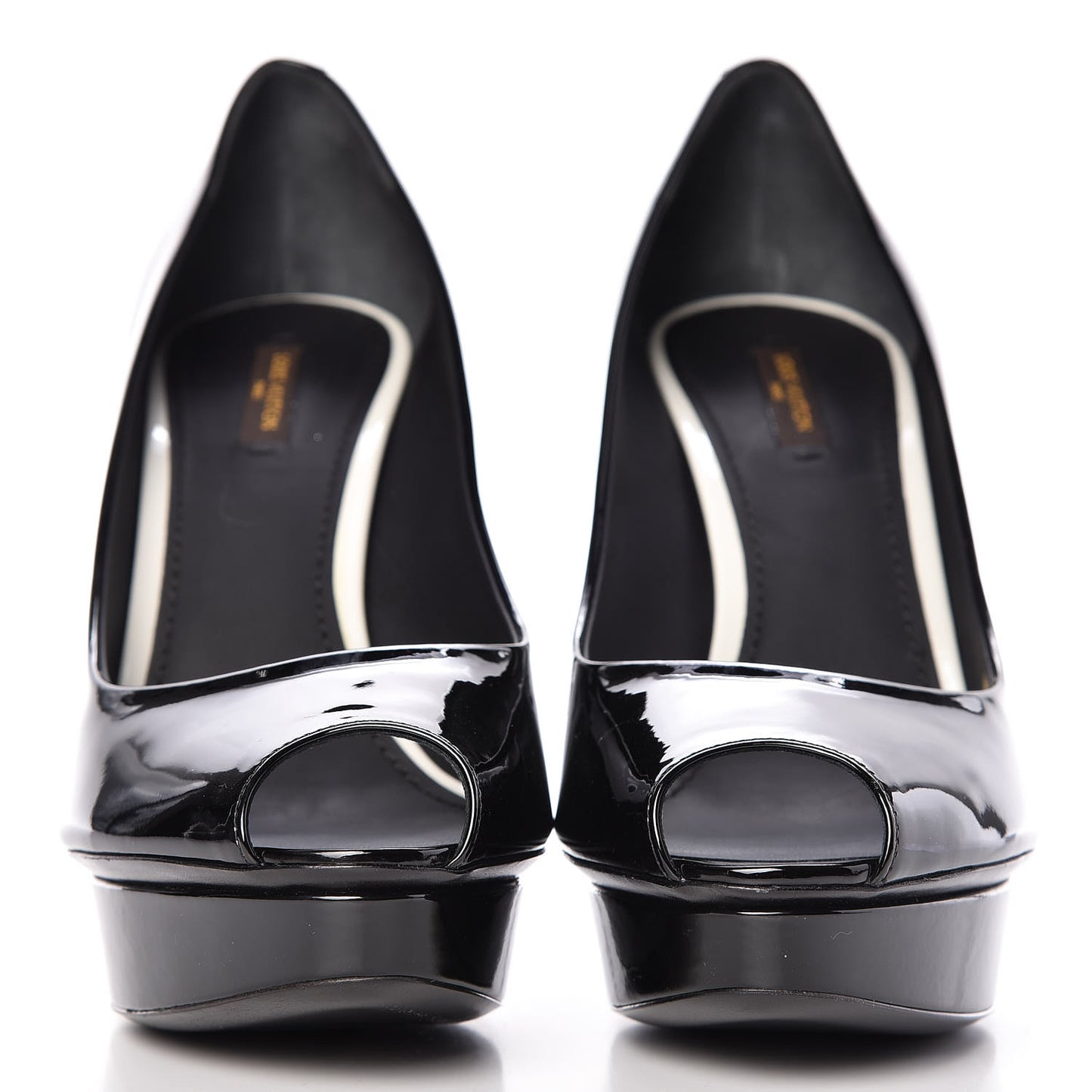 Patent Calfskin Eyeline Open Toe Pumps 40.5 Black
