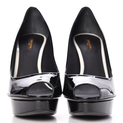 Louis Vuitton Patent Calfskin Eyeline Open Toe Pumps 40.5 Black 2 of 11