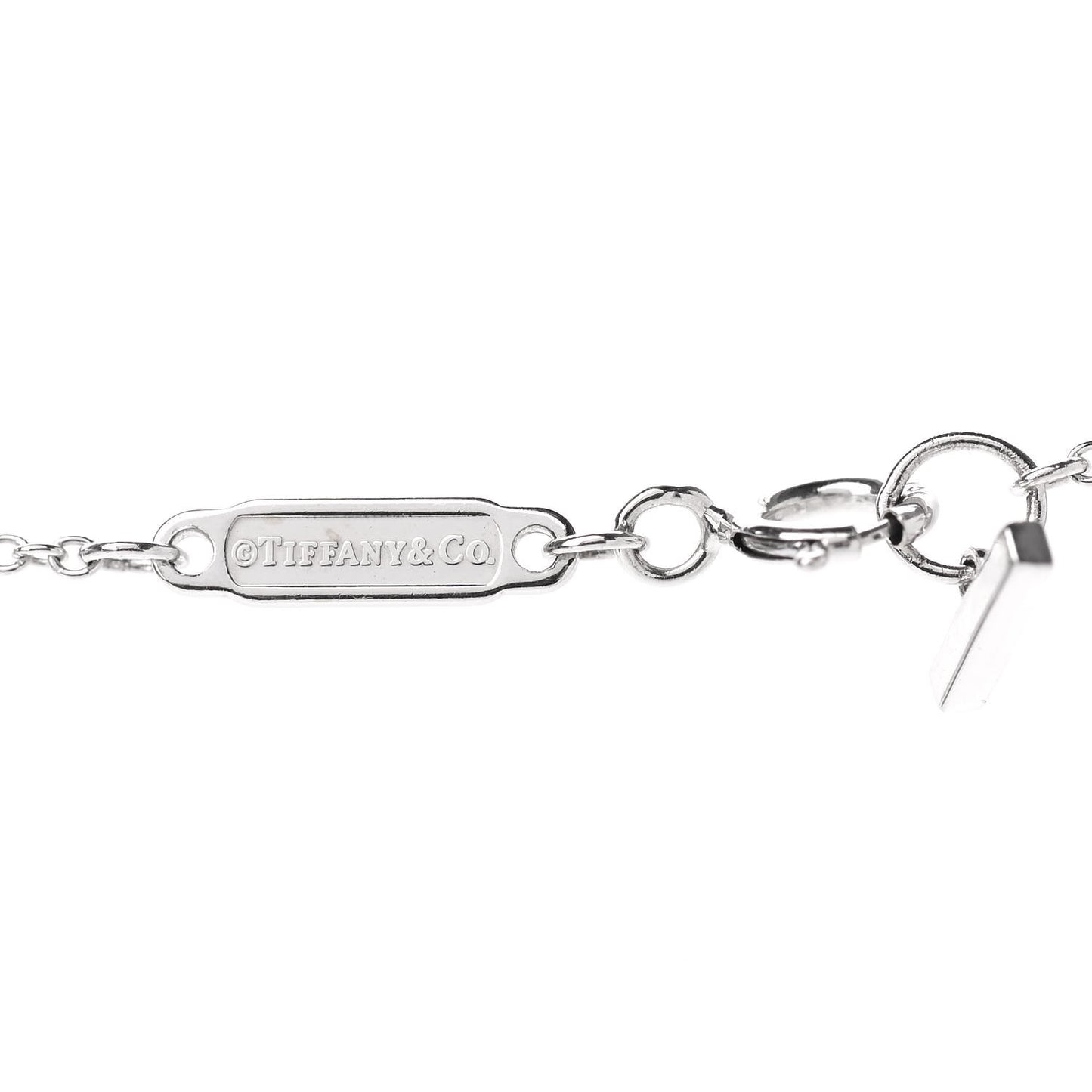 18K White Gold Blue Sapphire T Open Horizontal Bar Pendant Necklace