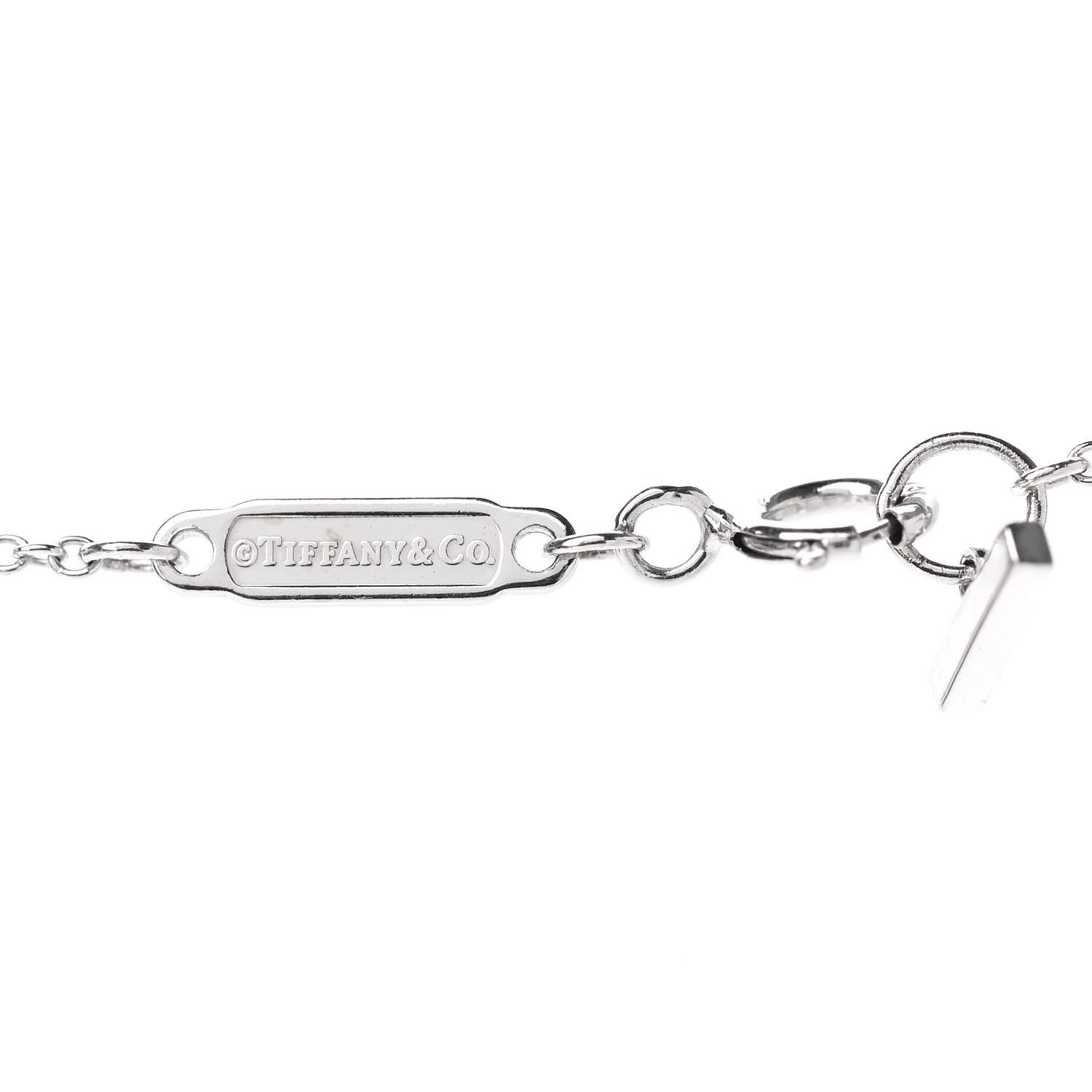 Tiffany 18K White Gold Blue Sapphire T Open Horizontal Bar Pendant Necklace 6 of 7