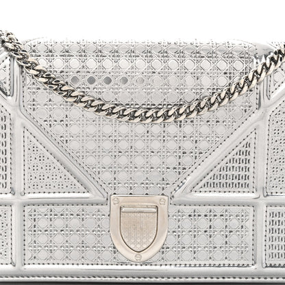 Christian Dior Metallic Patent Micro-Cannage Diorama Wallet on Chain Pouch Silver 7 of 9