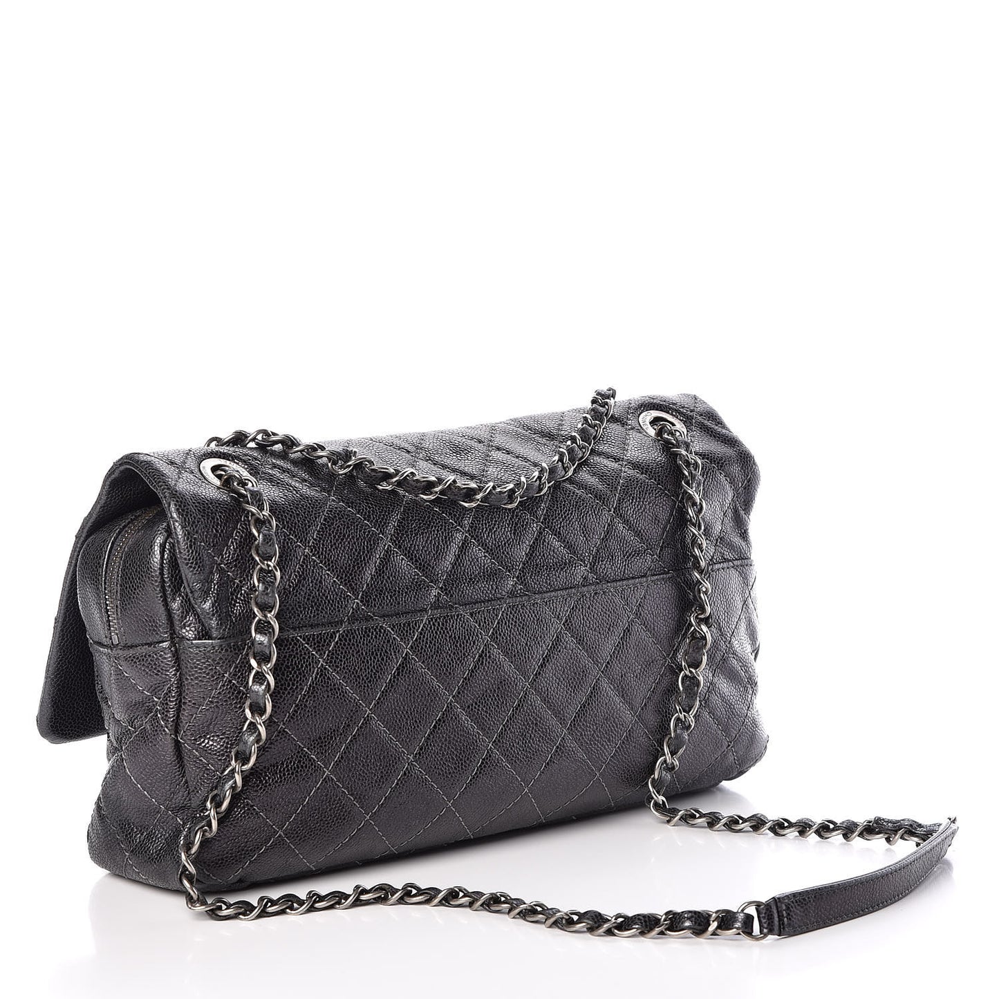 Iridescent Caviar Quilted Large Chic Flap Grey