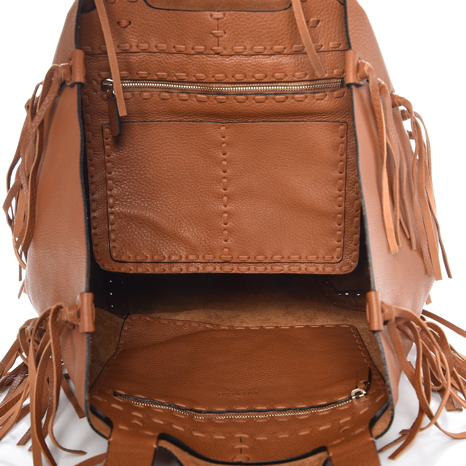 Valentino Garavani Grained Calfskin C-Rockee Fringe Tote Light Cuir 5 of 7